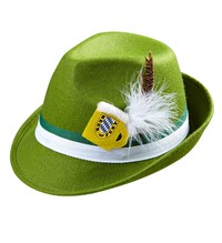 Zelený bavorský klobouk s pérem a pivem