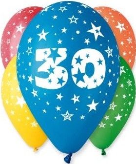 Sada pastelových balónků s číslicí, 5ks, rozměr 30cm, mix barev - 30. narozeniny