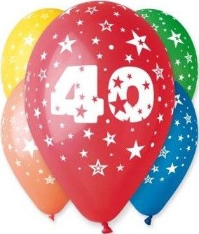 Sada pastelových balónků s číslicí, 5ks, rozměr 30cm, mix barev - 40. narozeniny