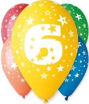 Sada pastelových balónků s číslicí, 5ks, rozměr 30cm, mix barev - 6. narozeniny