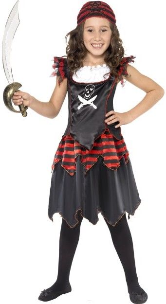 Dívčí kostým pirátka černo-červený - Pro věk (roků) 10-12