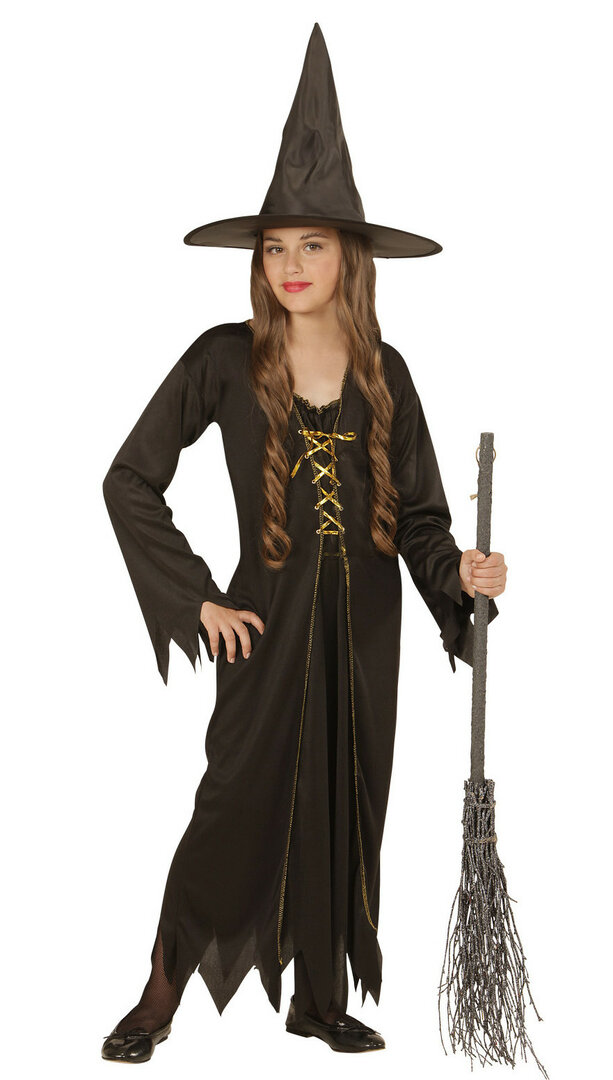 Dívčí kostým čarodějnice, černý (dlouhý) - Pro věk 4-5 let