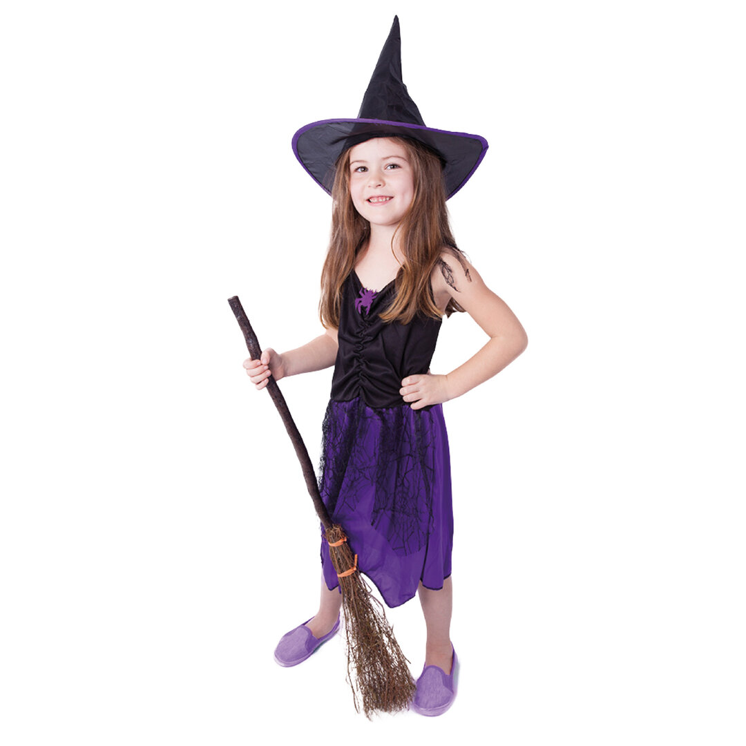 Dívčí kostým čarodějnice s kloboukem, fialová - Pro věk 3-6 let