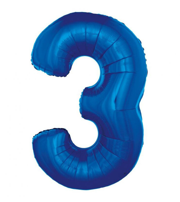 Fóliový balónek číslice 3 modrý, 92 cm